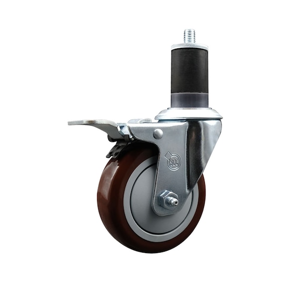 4'' Maroon Poly Swivel 1-5/8'' Expanding Stem Caster Total Lock Brake